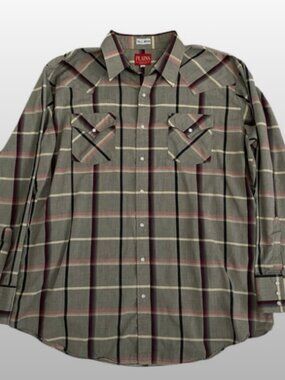 Plains Western Wear Tall Man Shirt Mens XLT Grey Plaid Pearl Snap NWOT